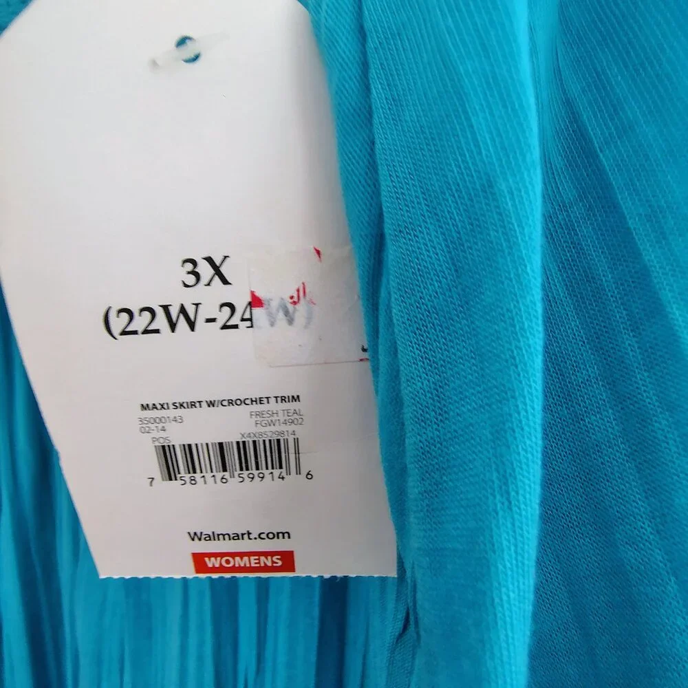 Faded Glory Maxi skirt in aqua blue with crochet trim waist (size 3X)